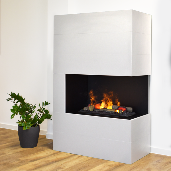 GLOW FIRE Elektrokamin 'Tucholsky Right Corner' | Wasserdampf Kamin mit OMC 600 inkl. Holz in weiß | HxBxT: 140x90x45 cm