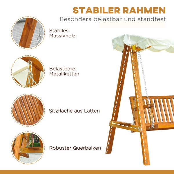 Outsunny Hollywoodschaukel, 3-Sitzer, L210 x B130 x H185 cm, Lärche, Natur+Crème