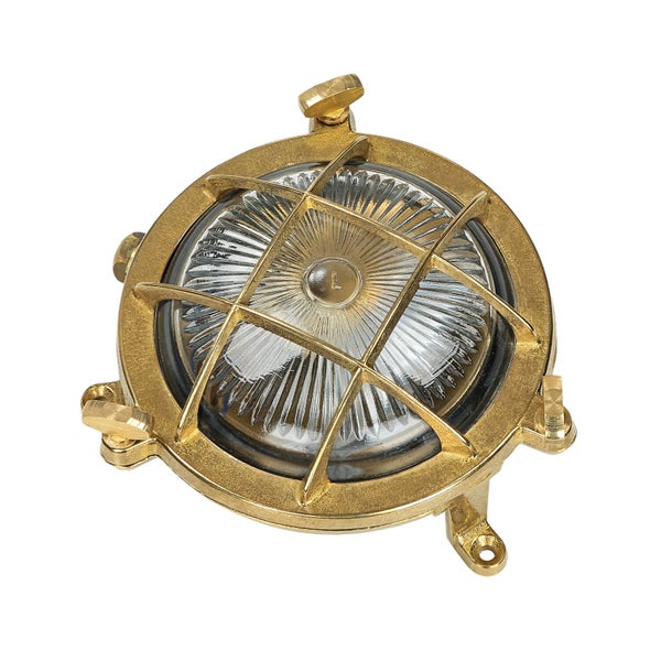 Runde Messinglampe mit Schutzgitter