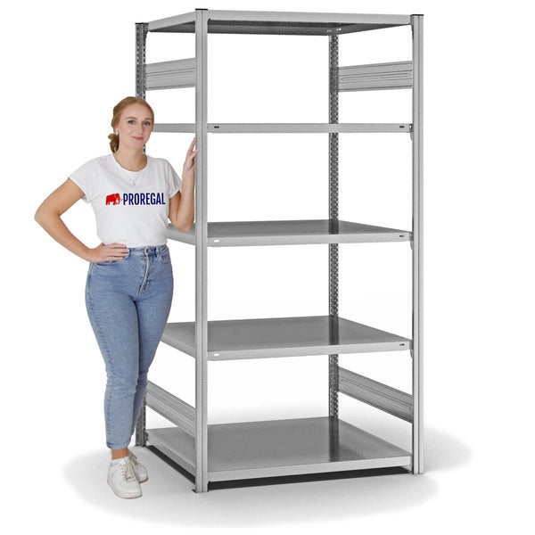 PROREGAL Fachbodenregal Stecksystem T-Profil Light-Duty Grundregal HxBxT 200 x 100 x 80 cm 5 Ebenen Fachlast 130 kg Beidseitig Nutzbar Verzinkt