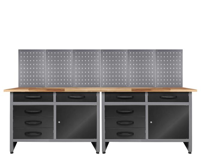 Werkbank mit Schubladen, Schranktüren und Lochwand