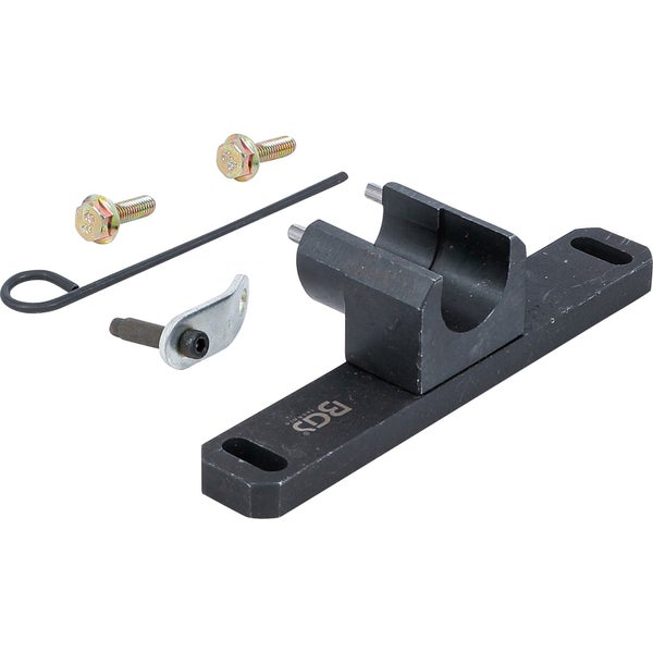 BGS technic Motor-Einstellwerkzeug-Satz mit schwarzem Metallhalter, zwei Schrauben, Arretierstift und Hebel.
