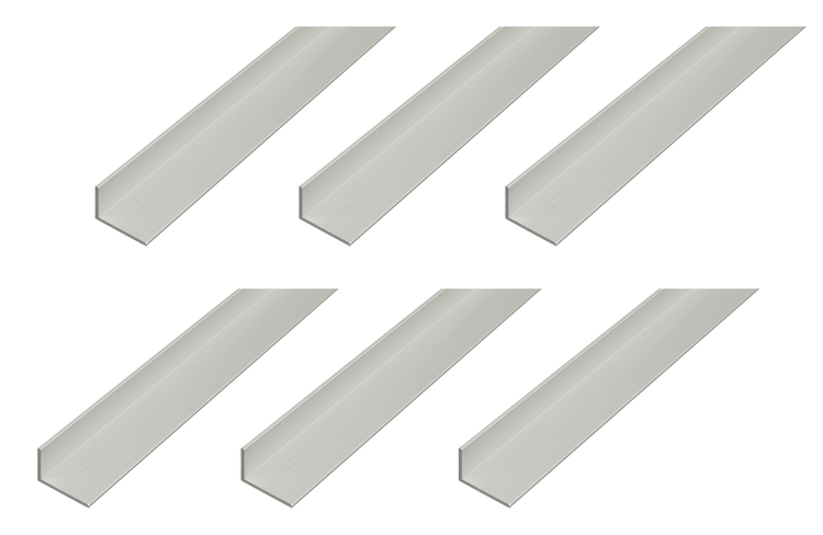 Sechs Aluminium Winkelprofile in L-Form für vielseitige Anwendungen im Heimwerkerbereich.
