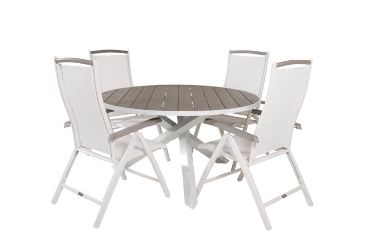 Parma Gartenset Tisch Ø140cm und 4 Stühle 5posalu Albany weiß, grau. 140 X 140 X 73 cm