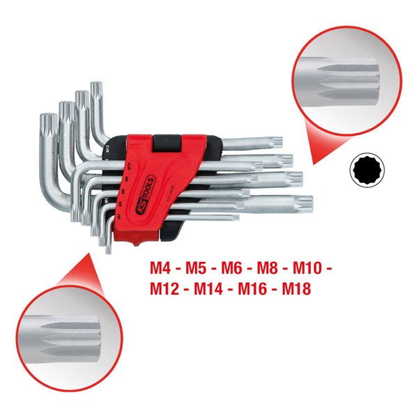 KS TOOLS XZN-Winkelstiftschlüssel-Satz kurz 9tlg. - 151.4630