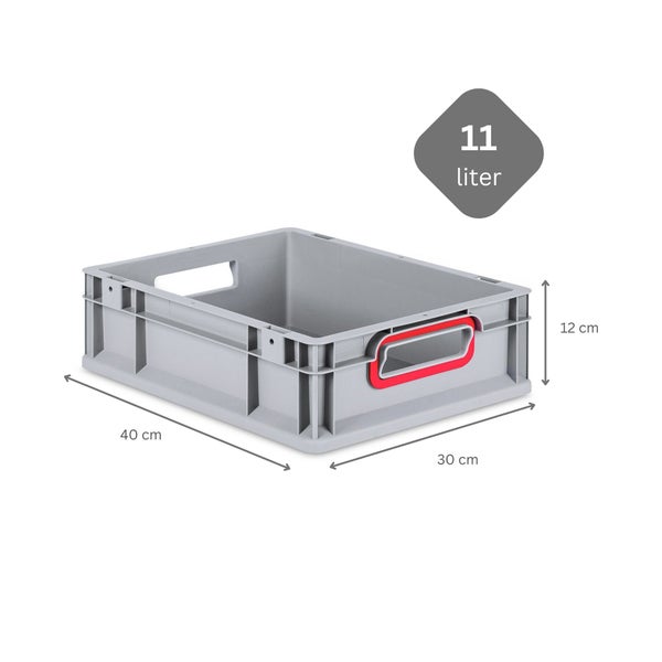 PROREGAL Eurobox Nextgen Color HxBxT 12 x 30 x 40 cm 11 Liter Griffe Rot Offen Glatter Boden Eurobehälter Transportbox