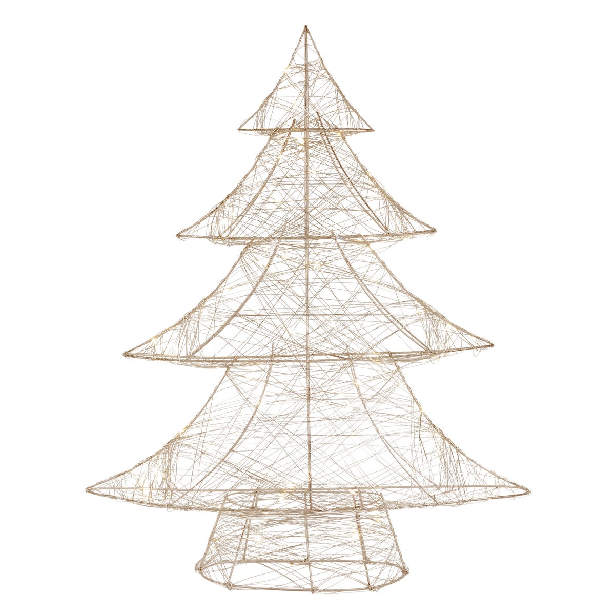 ECD Germany LED Deko Baum Weihnachten mit 60 warmweißen LEDs, 60 cm hoch, Metall, Gold, Weihnachtsbaum mit Beleuchtung &amp; Timer, Innen, batteriebetrieben, Lichterbaum Tanne stehend Weihnachtsdeko