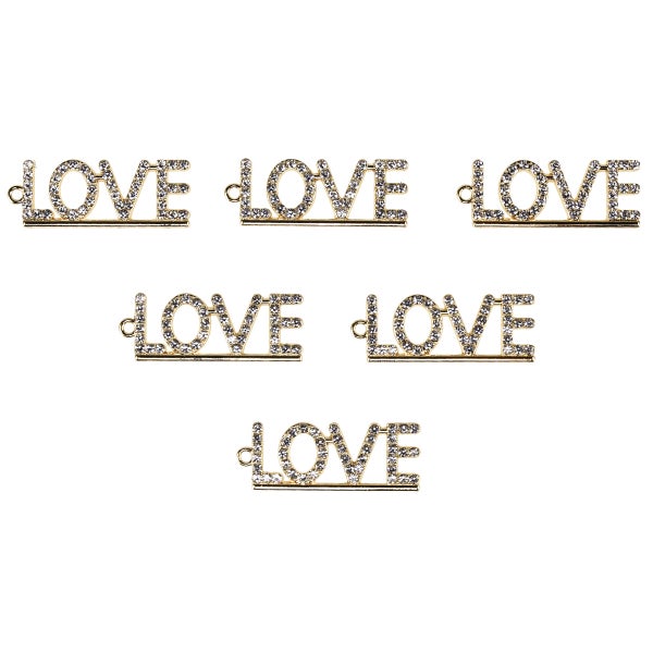 Sechs goldfarbene Liebesanhänger mit Strasssteinen