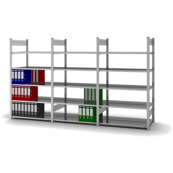 PROREGAL Aktenregal Stecksystem T-Profil Grundregal HxBxT 175 x 100 x 60 cm 5 Ebenen Fachlast 90 kg Beidseitig Nutzbar Verzinkt