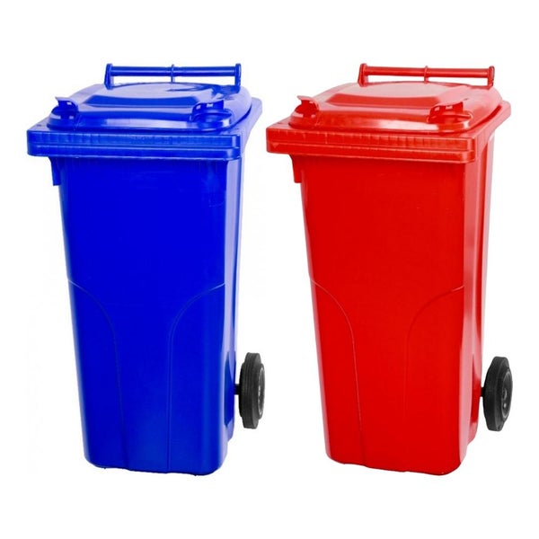 PROREGAL SuperSparSet 2x 2-Rad-Mülltonne Mgb HDPE-Kunststoff 120 Liter Blau & Rot