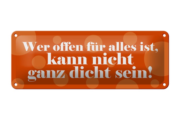 Blechschild Spruch 27x10cm wer offen für alles nicht dicht Dekoration