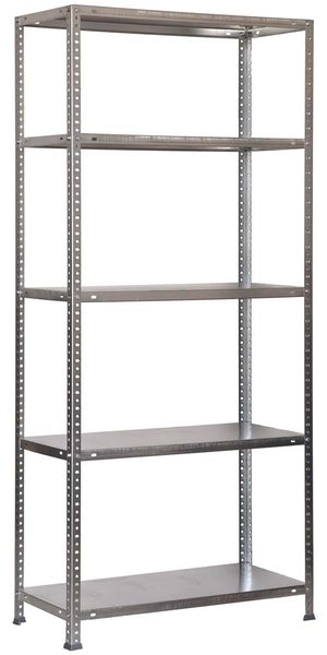 Metallregal mit fünf Fachböden für Werkstatt und Keller.