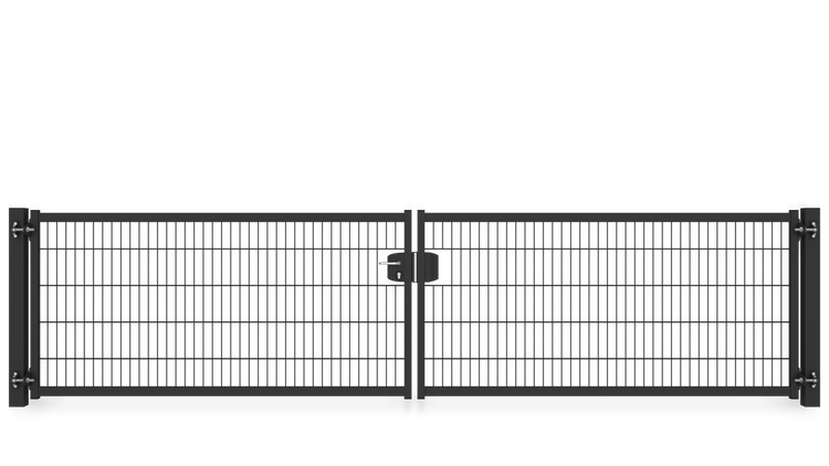 Gartentor ZAUNGURU BASIC-Line Berlin aus Metall, Höhe: 103cm, Breite: 441cm, 2-flügelig inkl. Pfosten, Schloss und Zubehör, Feuerverzinkt und zusätzlich in RAL 7016 Anthrazitgrau pulverbeschichtet