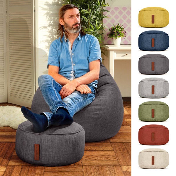 Green Bean Sitzsack-Hocker 45x25cm mit EPS-Perlen Füllung - Fußhocker Fußkissen Sitz-Pouf für Sitzsäcke - Bodenkissen für Kinder und Erwachsene - Fußablage Sitzkissen Sitzhocker Dunkelgrau