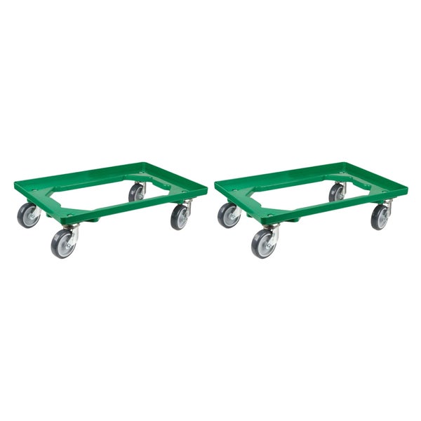 PROREGAL SparSet 2x Transportroller für Euroboxen 60 x 40 cm mit Gummiräder Grün Offenes Deck 2 Lenkrollen und 2 Bockrollen Traglast 300 kg