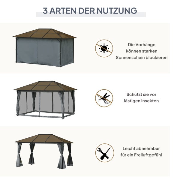 Outsunny Pavillon, 4 x 3m Gartenpavillon, 300L x 400B x 265H cm, PC, Alu, Dunkelgrau