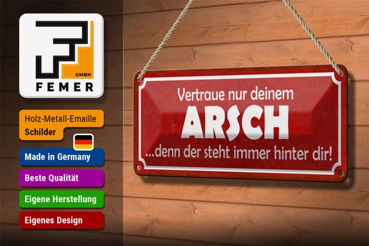 Blechschild Spruch 27x10cm vertraue nur deinem Arsch rotes Schild