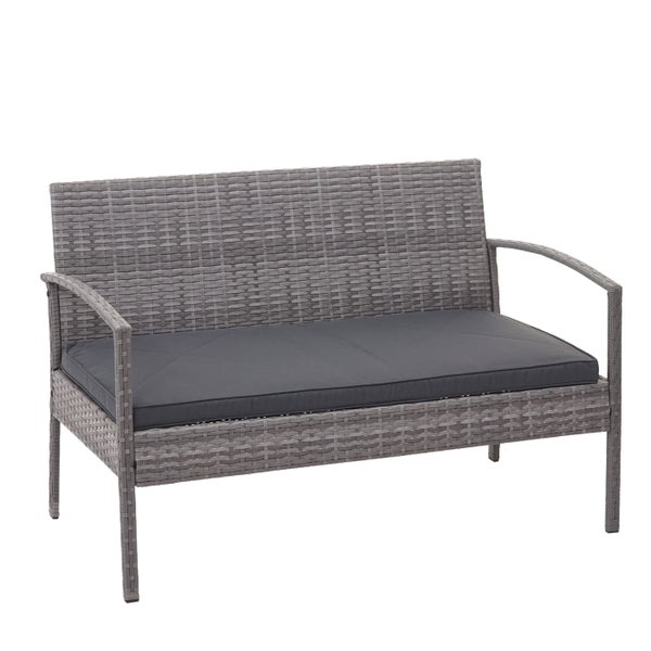 Gartenbank aus Polyrattan mit Sitzkissen, 2-Sitzer für Terrasse und Balkon.