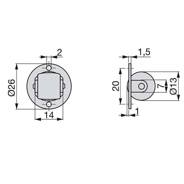 Technische Zeichnung einer Einlassrolle mit Maßangaben in Millimeter.