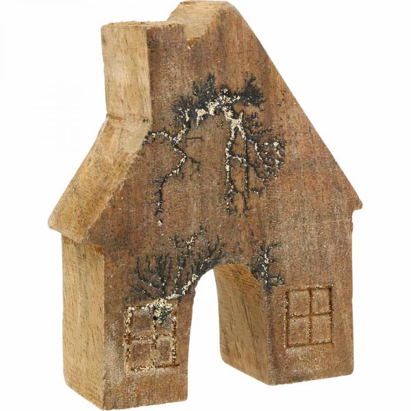 Dekorative Holzhausfigur mit Fenster- und Baumdesign