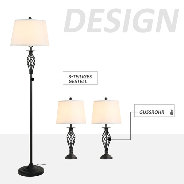 HOMCOM 3er-Lampenset, ø38 x 158H cm / ø30 x 62H cm, PS, Schwarz