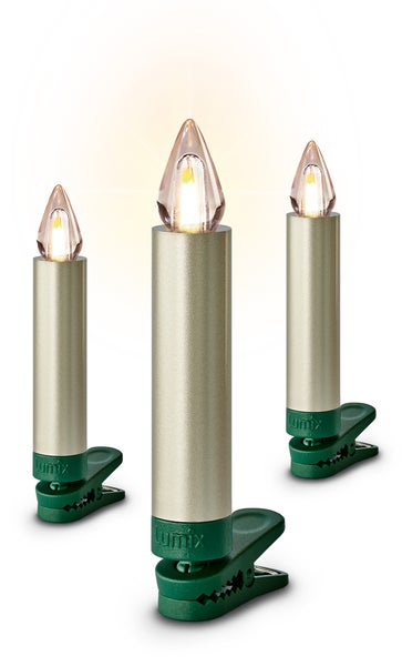 Drei kabellose LED-Christbaumkerzen mit Clipfuß