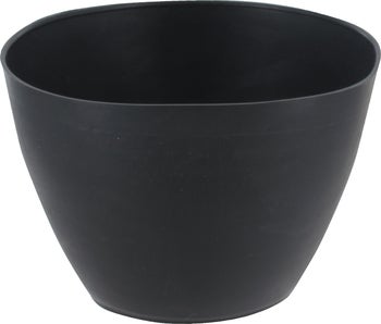 Runder Pflanztopf aus Kunststoff in Anthrazit.