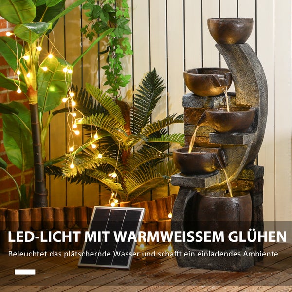 Gartenbrunnen mit mehreren Schalen und LED-Beleuchtung