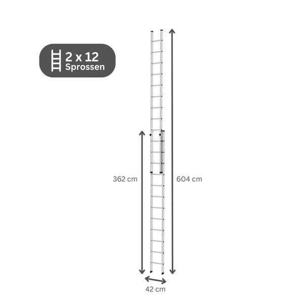 PROREGAL Sprossen-Schiebeleiter 2-Teilig Ohne Traverse 2 x 12 Sprossen