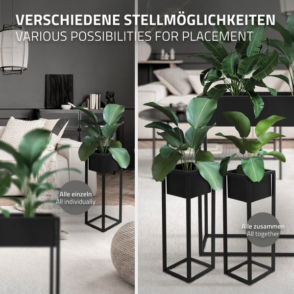 ML-Design Blumenständer 9er Set im Schwarz aus Metall, 60x20x80 cm / 20x20x60 cm, stehend, Übertopfständer für Pflanzen Innen- und Außen, Pflanzkasten Blumenkasten Pflanzenständer Hochbeet Kräuterbeet