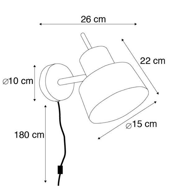 Technische Zeichnung einer Wandleuchte mit den Maßangaben