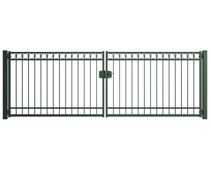 Doppeltor aus Metall mit kreisförmigem Design