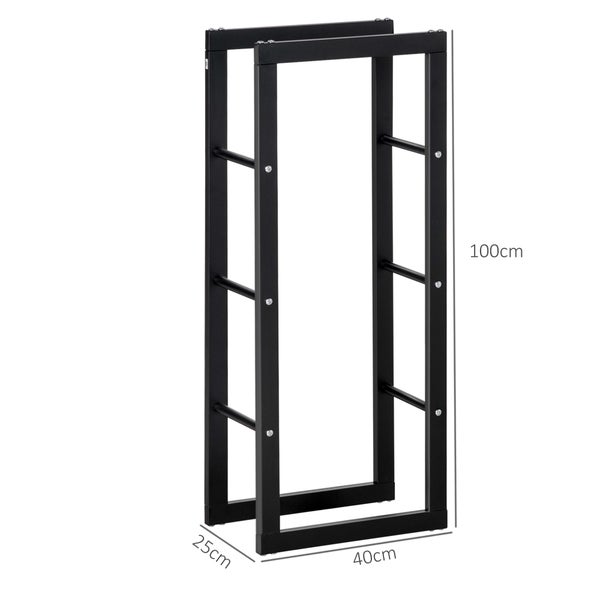 HOMCOM Kaminholzregal, für Innen und Außen, 40 x 25 x 100cm, Metall, Schwarz
