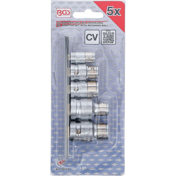 BGS Bit-Adapter-Satz mit Haltekugel Innenvierkant 6,3 mm (1/4) / 10 mm (3/8) / 12,5 mm (1/2) 5-tlg - 70103