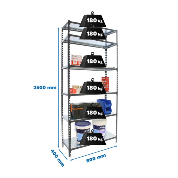 PROREGAL Schwerlastregal Giant Metal Shark HxBxT 250 x 80 x 40 cm Fachlast 180 kg Anthrazit-Verzinkt