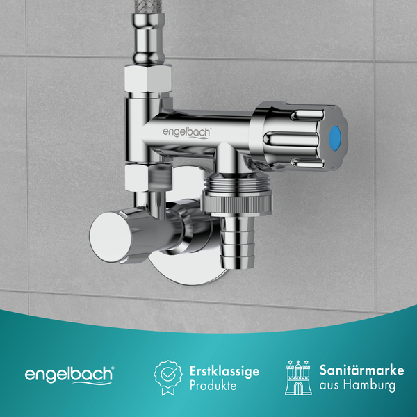Engelbach® Universal Eckfix Gerätezusatzventil mit Rückflussverhinderer - Einfacher Einbau auf vorhandene Eckventile - Zusatzventil aus verchromten Messing