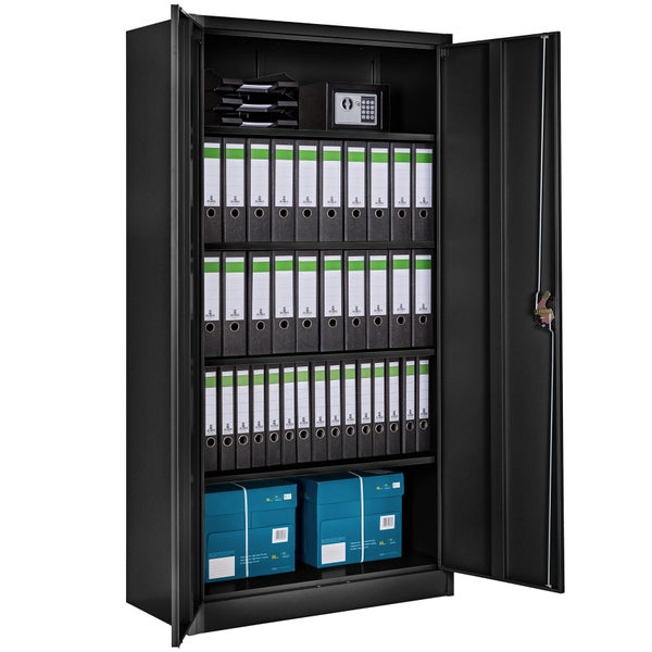 Aktenschrank tectake  180 x 90 x 40 cm aus pulverbeschichtetem Stahl schwarz