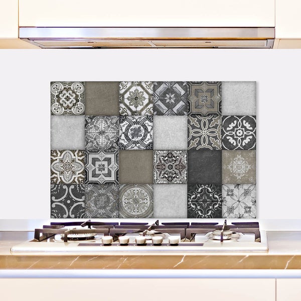 Küchen Spritzschutz | Küchenrückwand | Alu-DiBond | Fliesenschutz für den Herd und Spüle | Küche | Küchenfliesen | Fliesenspiegel | Rückwand, Größe: 60 x 40 x 0.3 cm Küchenrückwand und Spritzschutz Grau Braun Fliesen