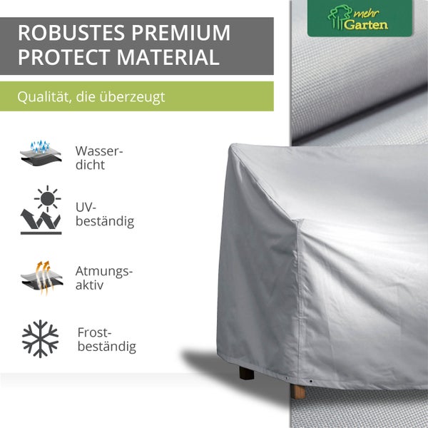 Mehr Garten - Premium PROTECT Gartenbank-Abdeckung, 3-Sitzer, 163(B) x 70(T) x 63/86(H) cm I Gartenmöbel-Schutzhülle wasserdicht, UV-beständig, atmungsaktiv, robustes Gewebe I Taupe/Hellgrau