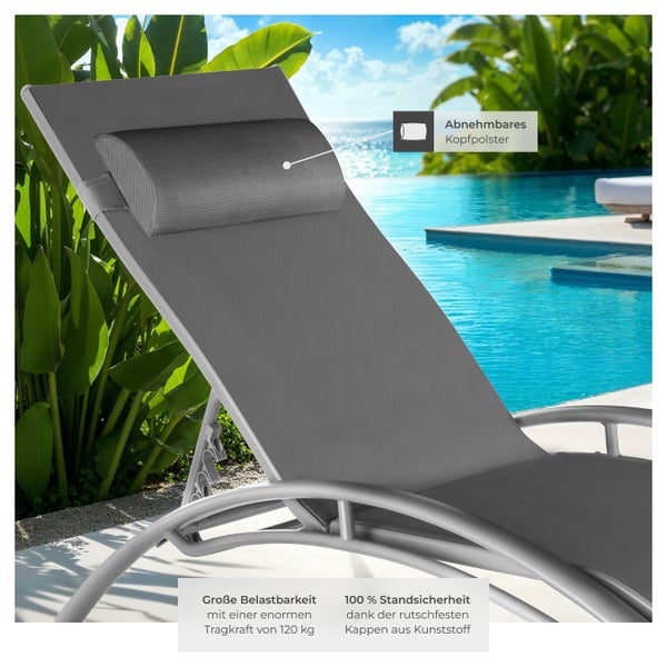2er Set Gartenliege tectake Alina 180 x 59 x 50 cm Textilene-Gewebe grau