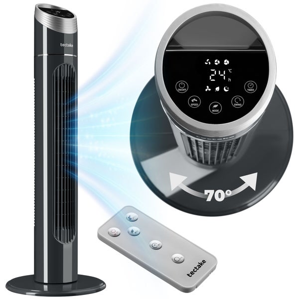 Tectake Turmventilator mit Fernbedienung, digitalem Display und 70 Grad Oszillation.