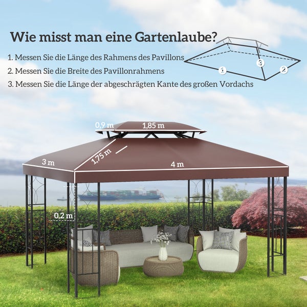 Outsunny Ersatzdach, Pavillondach für Metallpavillon, 3x4m, Polyester, Kaffee