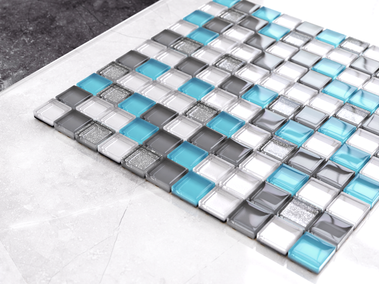 Glasmosaik auf Netz für Bad und Küche 30cm x 30cm  - Blue Harmony