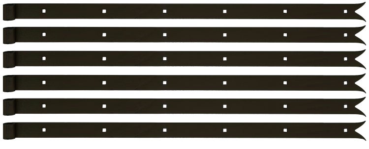 Set von sechs Langbändern für Tore aus Metall mit geschmiedeter Optik und vorgebohrten Löchern zur Befestigung