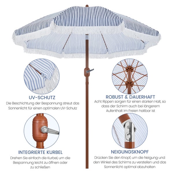 Gartenschirm mit Streifenmuster, Kurbel und Neigungsknopf