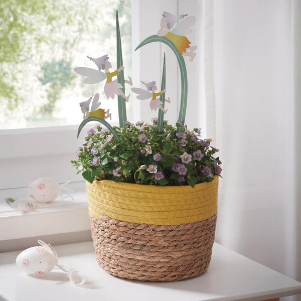 FRANK FLECHTWAREN|Blumenstecker Fee mit Grashalm, 4er Set, 6 x 20,5 cm, 6 x 21 cm, 9,5 x 30 cm, 9 x 32 cm, METALL