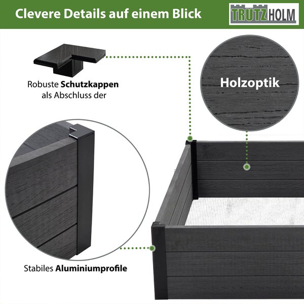 Hochbeet Beeteinfassung mit Wühlmausgitter 100x100x28,5 cm ca. 260 Liter Holzoptik robust stabil Komposter
