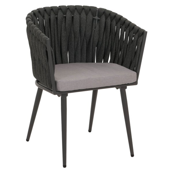 Gartenstuhl mit Kordelbespannung und Sitzkissen