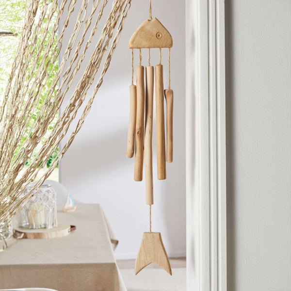 FRANK FLECHTWAREN | Windspiel Fisch, 12 x 2 x 63 cm, HOLZ, HANF