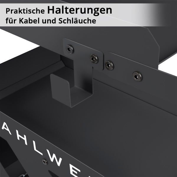 Praktische Halterungen für Kabel und Schläuche.